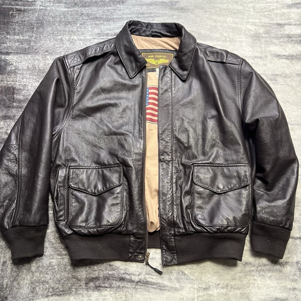 Air Force Landing Leathers Bomber A2 Flight Jacket Brown Mens Size Large USA